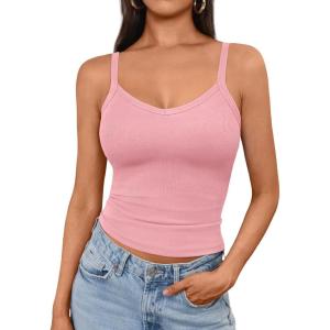 imageAUTOMET Crop Tank Top Woman Summer V Neck Tube Ribbed Tops Halter Sapghetti Strap Cami Racerback Tees LadiesLightpink