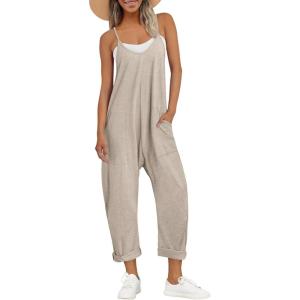 imageAUTOMET Jumpsuits for Women Casual Summer Outfits Rompers Comfy Beach Vacation Trendy Overalls Jumpers Fashion Clothes 2025Beigegrey