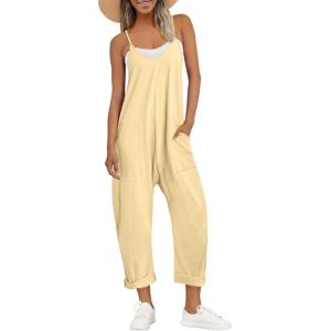 imageAUTOMET Jumpsuits for Women Casual Summer Outfits Rompers Comfy Beach Vacation Trendy Overalls Jumpers Fashion Clothes 2025Beigeyellow