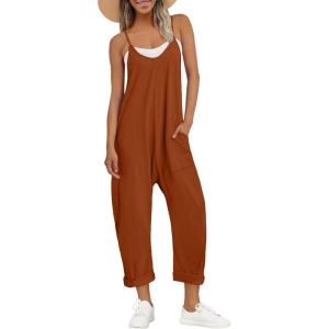 imageAUTOMET Jumpsuits for Women Casual Summer Outfits Rompers Comfy Beach Vacation Trendy Overalls Jumpers Fashion Clothes 2025Orangebrown