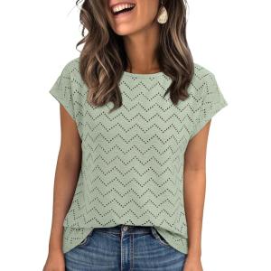 imageAUTOMET Women Casual Eyelet Embroidery Cap Sleeve Summer Tops Trendy TShirts Work Blouse 2025Green