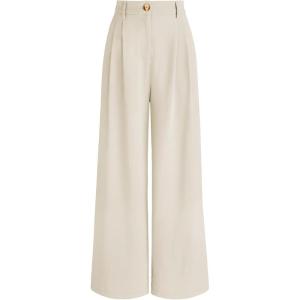 imageAUTOMET Women Wide Leg Dress Pants High Waisted Loose Fit Business Casual Work Trousers with Pockets 2025Beige