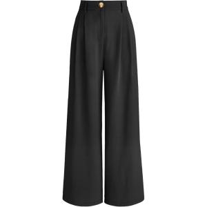imageAUTOMET Women Wide Leg Dress Pants High Waisted Loose Fit Business Casual Work Trousers with Pockets 2025Black