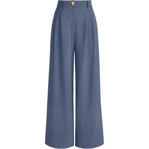 imageAUTOMET Women Wide Leg Dress Pants High Waisted Loose Fit Business Casual Work Trousers with Pockets 2025Dusty Blue