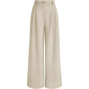 imageAUTOMET Women Wide Leg Dress Pants High Waisted Loose Fit Business Casual Work Trousers with Pockets 2025Light Khaki