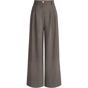 imageAUTOMET Women Wide Leg Dress Pants High Waisted Loose Fit Business Casual Work Trousers with Pockets 2025Mocha Brown