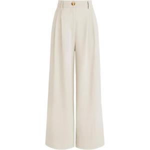 imageAUTOMET Women Wide Leg Dress Pants High Waisted Loose Fit Business Casual Work Trousers with Pockets 2025Offwhite