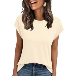 imageAUTOMET Womens Cap Sleeve Summer Tops Business Casual T Shirts Dressy Spring Fashion Outfits Cute Trendy Clothes 2025Cream
