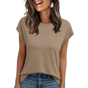 imageAUTOMET Womens Cap Sleeve Summer Tops Business Casual T Shirts Dressy Spring Fashion Outfits Cute Trendy Clothes 2025Khaki
