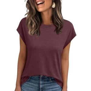 imageAUTOMET Womens Cap Sleeve Summer Tops Business Casual T Shirts Dressy Spring Fashion Outfits Cute Trendy Clothes 2025Winered