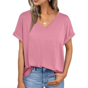 imageAUTOMET Womens Oversized V Neck Tshirts Casual Basic Short Sleeve Summer Tops Loose Fit 2025 Plain Tee ShirtsDustypink