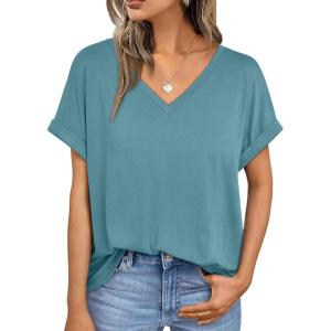 imageAUTOMET Womens Oversized V Neck Tshirts Casual Basic Short Sleeve Summer Tops Loose Fit 2025 Plain Tee ShirtsPeacockblue