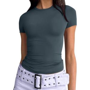 imageAUTOMET Womens Short Sleeve T Shirts Basic Summer 2025 Workout Tops Crew Neck Gym Crop Tops Trendy Y2K ClothesHaze Blue