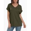 imageAUTOMET Womens Tops Short Sleeve V Neck Shirts with Chest Pockets Loose Casual Basic Tees Summer Clothes Outfits 2025Armygreen