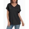 imageAUTOMET Womens Tops Short Sleeve V Neck Shirts with Chest Pockets Loose Casual Basic Tees Summer Clothes Outfits 2025Black