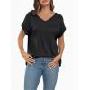 imageAUTOMET Womens Tops Short Sleeve V Neck Shirts with Chest Pockets Loose Casual Basic Tees Summer Clothes Outfits 2025Black