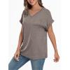 imageAUTOMET Womens Tops Short Sleeve V Neck Shirts with Chest Pockets Loose Casual Basic Tees Summer Clothes Outfits 2025Coffeegrey