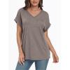 imageAUTOMET Womens Tops Short Sleeve V Neck Shirts with Chest Pockets Loose Casual Basic Tees Summer Clothes Outfits 2025Coffeegrey