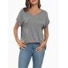 imageAUTOMET Womens Tops Short Sleeve V Neck Shirts with Chest Pockets Loose Casual Basic Tees Summer Clothes Outfits 2025Grey