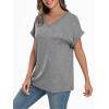 imageAUTOMET Womens Tops Short Sleeve V Neck Shirts with Chest Pockets Loose Casual Basic Tees Summer Clothes Outfits 2025Grey