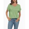 imageAUTOMET Womens Tops Short Sleeve V Neck Shirts with Chest Pockets Loose Casual Basic Tees Summer Clothes Outfits 2025Lightgreen