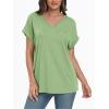 imageAUTOMET Womens Tops Short Sleeve V Neck Shirts with Chest Pockets Loose Casual Basic Tees Summer Clothes Outfits 2025Lightgreen