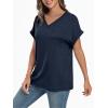 imageAUTOMET Womens Tops Short Sleeve V Neck Shirts with Chest Pockets Loose Casual Basic Tees Summer Clothes Outfits 2025Navy