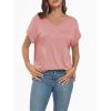 imageAUTOMET Womens Tops Short Sleeve V Neck Shirts with Chest Pockets Loose Casual Basic Tees Summer Clothes Outfits 2025Pink