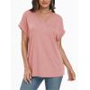 imageAUTOMET Womens Tops Short Sleeve V Neck Shirts with Chest Pockets Loose Casual Basic Tees Summer Clothes Outfits 2025Pink