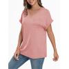 imageAUTOMET Womens Tops Short Sleeve V Neck Shirts with Chest Pockets Loose Casual Basic Tees Summer Clothes Outfits 2025Pink