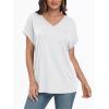 imageAUTOMET Womens Tops Short Sleeve V Neck Shirts with Chest Pockets Loose Casual Basic Tees Summer Clothes Outfits 2025White