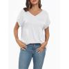 imageAUTOMET Womens Tops Short Sleeve V Neck Shirts with Chest Pockets Loose Casual Basic Tees Summer Clothes Outfits 2025White