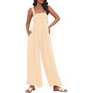 imageAUTOMET Womens Beach Vacation Outfits Jumpsuits Overalls Wide Leg Casual Summer Spring Outfits Rompers Trendy JumpersBeige
