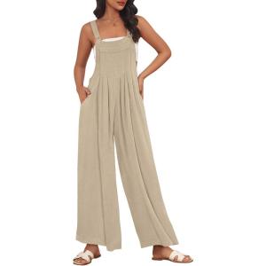 imageAUTOMET Womens Beach Vacation Outfits Jumpsuits Overalls Wide Leg Casual Summer Spring Outfits Rompers Trendy JumpersKhaki