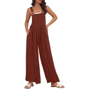 imageAUTOMET Womens Beach Vacation Outfits Jumpsuits Overalls Wide Leg Casual Summer Spring Outfits Rompers Trendy JumpersRedbrown