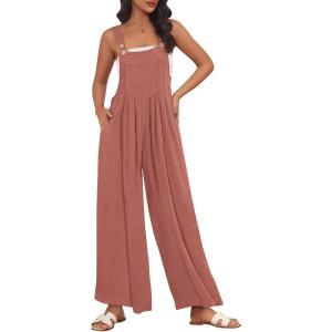 imageAUTOMET Womens Beach Vacation Outfits Jumpsuits Overalls Wide Leg Casual Summer Spring Outfits Rompers Trendy JumpersRust