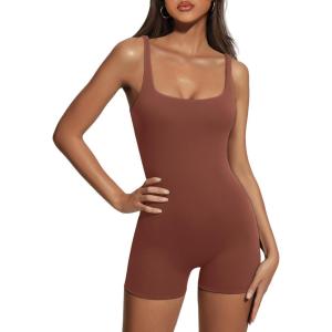 imageAUTOMET Womens Jumpsuits Shorts Rompers Workout One Piece Bodysuits Jumpers Yoga Summer Fashion Vacation Outfits Clothes 2025Brown