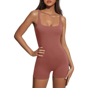 imageAUTOMET Womens Jumpsuits Shorts Rompers Workout One Piece Bodysuits Jumpers Yoga Summer Fashion Vacation Outfits Clothes 2025Rust