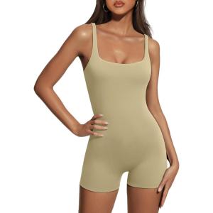 imageAUTOMET Womens Jumpsuits Shorts Rompers Workout One Piece Bodysuits Jumpers Yoga Summer Fashion Vacation Outfits Clothes 2025Taupebeige