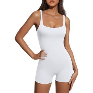 imageAUTOMET Womens Jumpsuits Shorts Rompers Workout One Piece Bodysuits Jumpers Yoga Summer Fashion Vacation Outfits Clothes 2025White