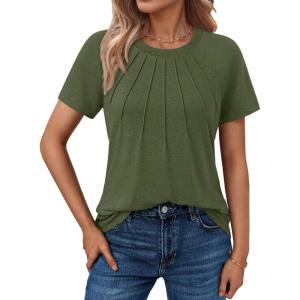 imageAUTOMET Womens Short Sleeve Shirts Business Casual Tops Summer Trendy Tshirts Dressy Tee Fashion Blouses Outfits 2025Armygreen