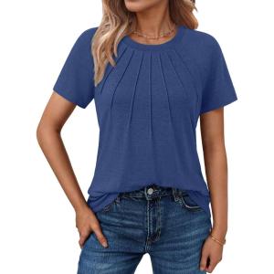 imageAUTOMET Womens Short Sleeve Shirts Business Casual Tops Summer Trendy Tshirts Dressy Tee Fashion Blouses Outfits 2025Greyblue