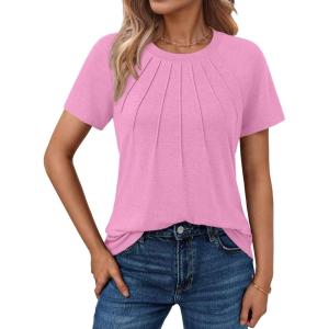 imageAUTOMET Womens Short Sleeve Shirts Business Casual Tops Summer Trendy Tshirts Dressy Tee Fashion Blouses Outfits 2025Pink