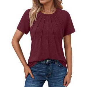 imageAUTOMET Womens Short Sleeve Shirts Business Casual Tops Summer Trendy Tshirts Dressy Tee Fashion Blouses Outfits 2025Winered