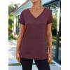 imageAUTOMET TShirts Short Sleeve V Neck Tees Tops for Women Fashion Trendy Lightweight Soft Casual Summer Outfits Clothes 2025Wine Red