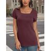 imageAUTOMET Womens Tops Casual Spring Summer Tshirts 2025 Short Sleeve Square Neck Basic Tee OutfitsWine Red
