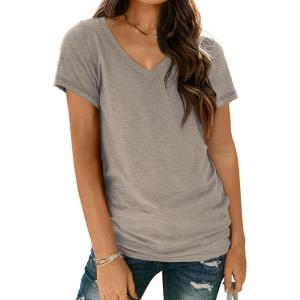 imageAUTOMET TShirts Short Sleeve V Neck Tees Tops for Women Fashion Trendy Lightweight Soft Casual Summer Outfits Clothes 2025Coffegrey