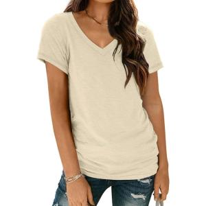 imageAUTOMET TShirts Short Sleeve V Neck Tees Tops for Women Fashion Trendy Lightweight Soft Casual Summer Outfits Clothes 2025Cream