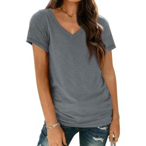 imageAUTOMET TShirts Short Sleeve V Neck Tees Tops for Women Fashion Trendy Lightweight Soft Casual Summer Outfits Clothes 2025Darkgrey