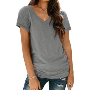 imageAUTOMET TShirts Short Sleeve V Neck Tees Tops for Women Fashion Trendy Lightweight Soft Casual Summer Outfits Clothes 2025Grey